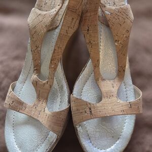 Donald J. Pliner Cork Leather Slingback Wedge Sandals in Natural